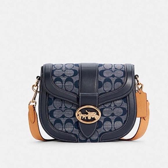 Coach Georgia Saddle Bag in Signature Chambray Blue Tan Crossbody Shoulder Bag - Picture 8 of 15